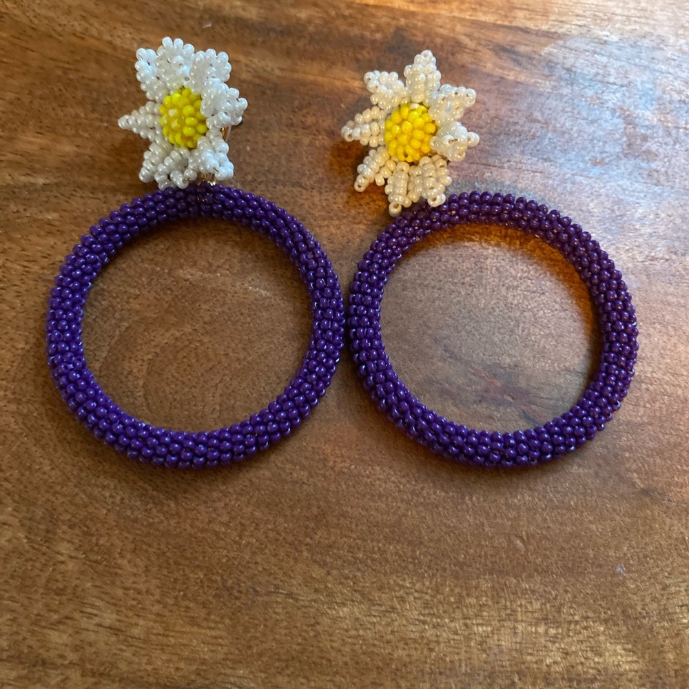 Allison Lou for J Crew beaded daisy hoop earrings